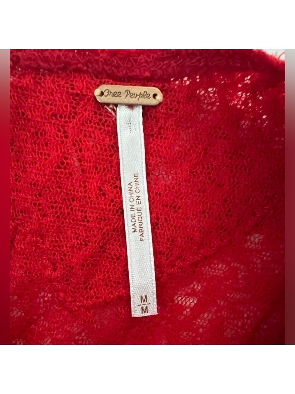Free People Red Lace Sheer Mini Dress. Size M - Picture 4 of 7